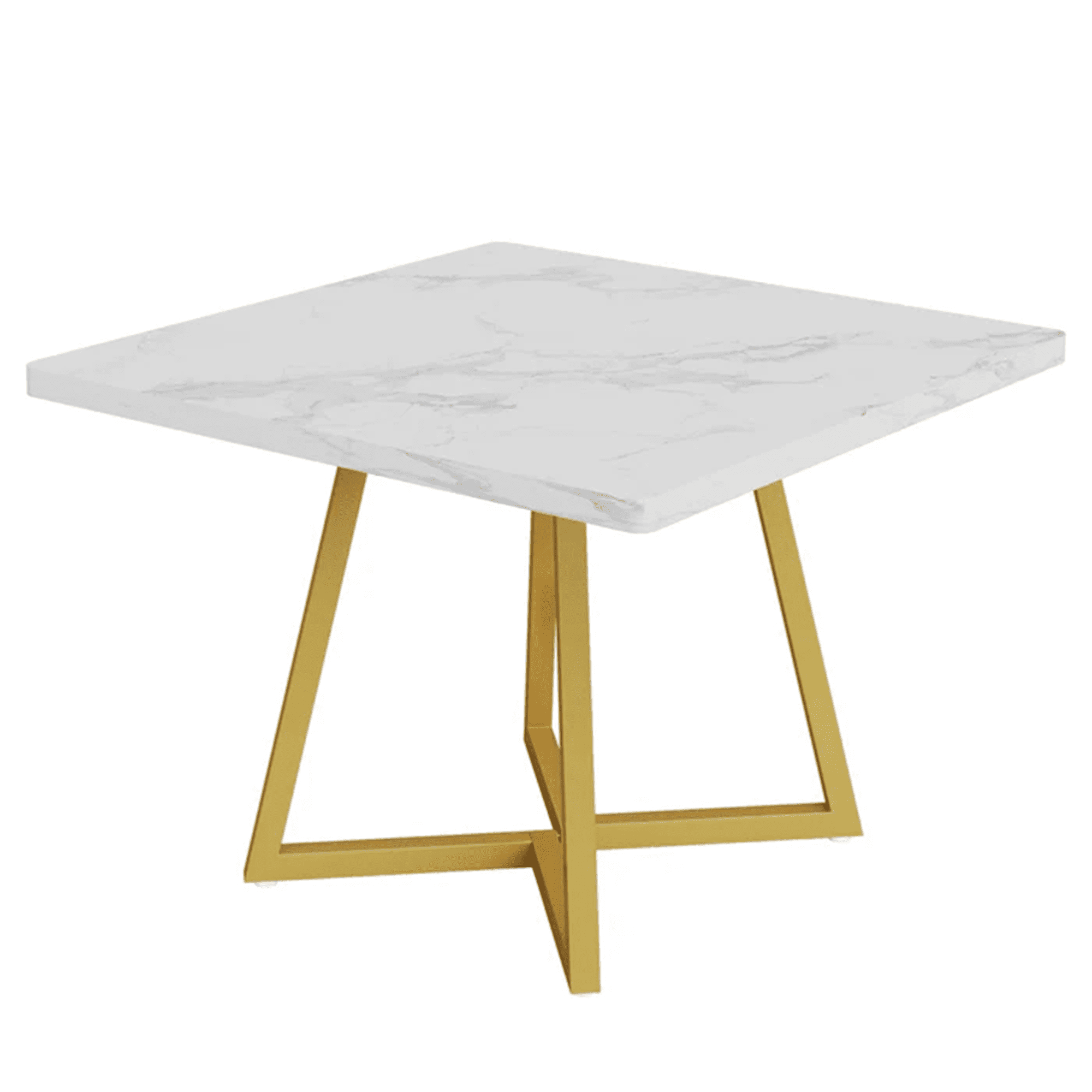 31.5 Inch Square Dining Table, Industrial Style Small Kitchen Table With Sturdy Metal Base, Space-Saving Dinner Table For 2-4 People, White & Gold Finish For Elegant Home Decor