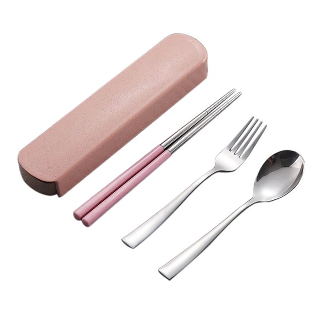 3Pcs Portable Fork Spoon Chopstick Tableware Travel Camping Cutlery Set with Box Kitchen Tool