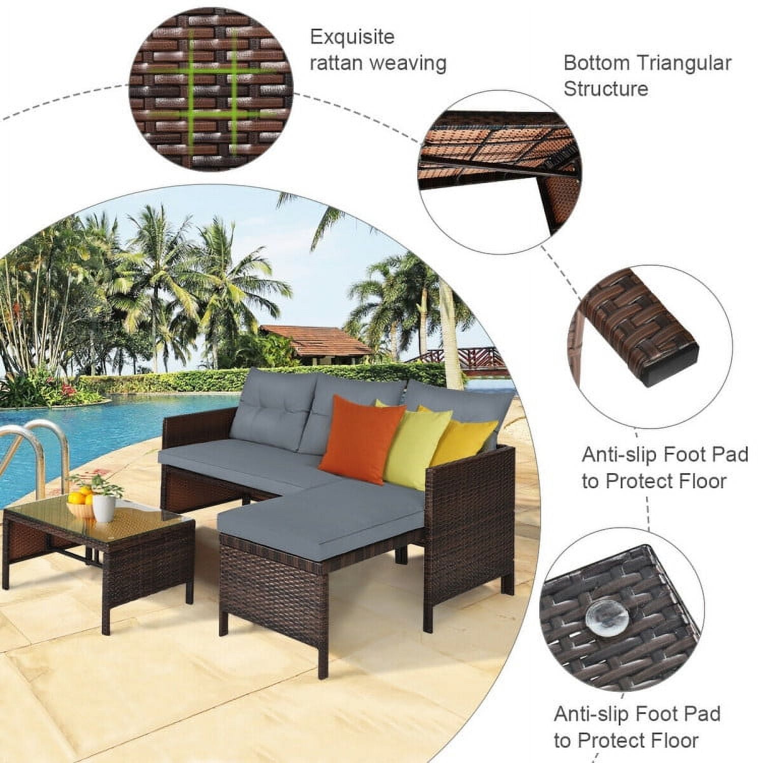 Aimee Lii 3 Pieces Patio Wicker Rattan Sofa Set, Wicker Patio Couch, Outdoor Balcony Furniture, Gray Aimee Lii 3 Pieces Patio Wicker Rattan Sofa Set, Wicker Patio Couch, Outdoor Balcony Furniture, Gray