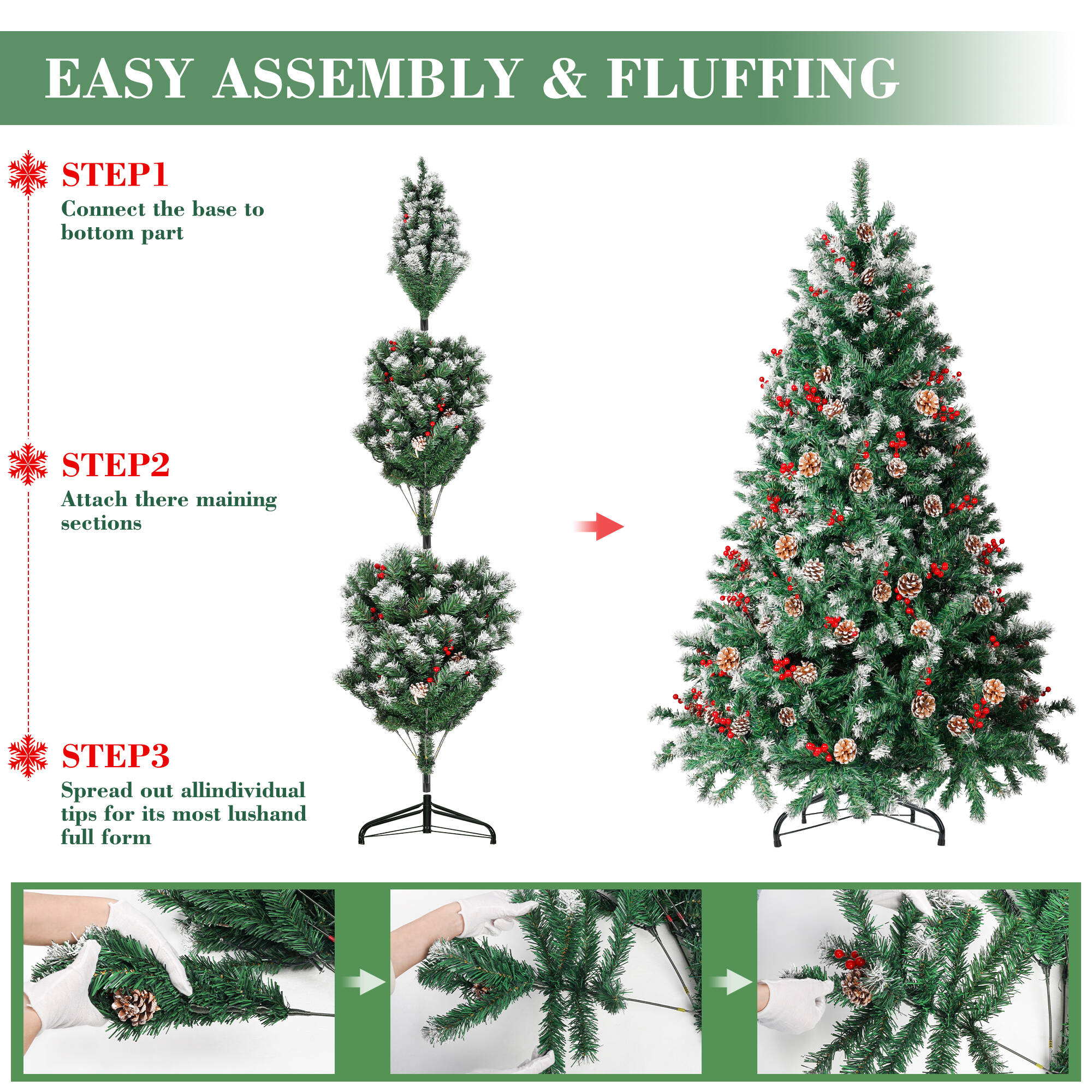 Aufeile 6ft Pre-Lit Hinged Christmas Tree, 250 Warm LED Lights photo 6