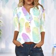 thumbnail image 1 of Ichuanyi liquidación damas estampado de plumas estampado de tres cuartos manga botón de cuello redondo camisa mujer suelta ICHUANYI WER2023082206461, 1 of 5
