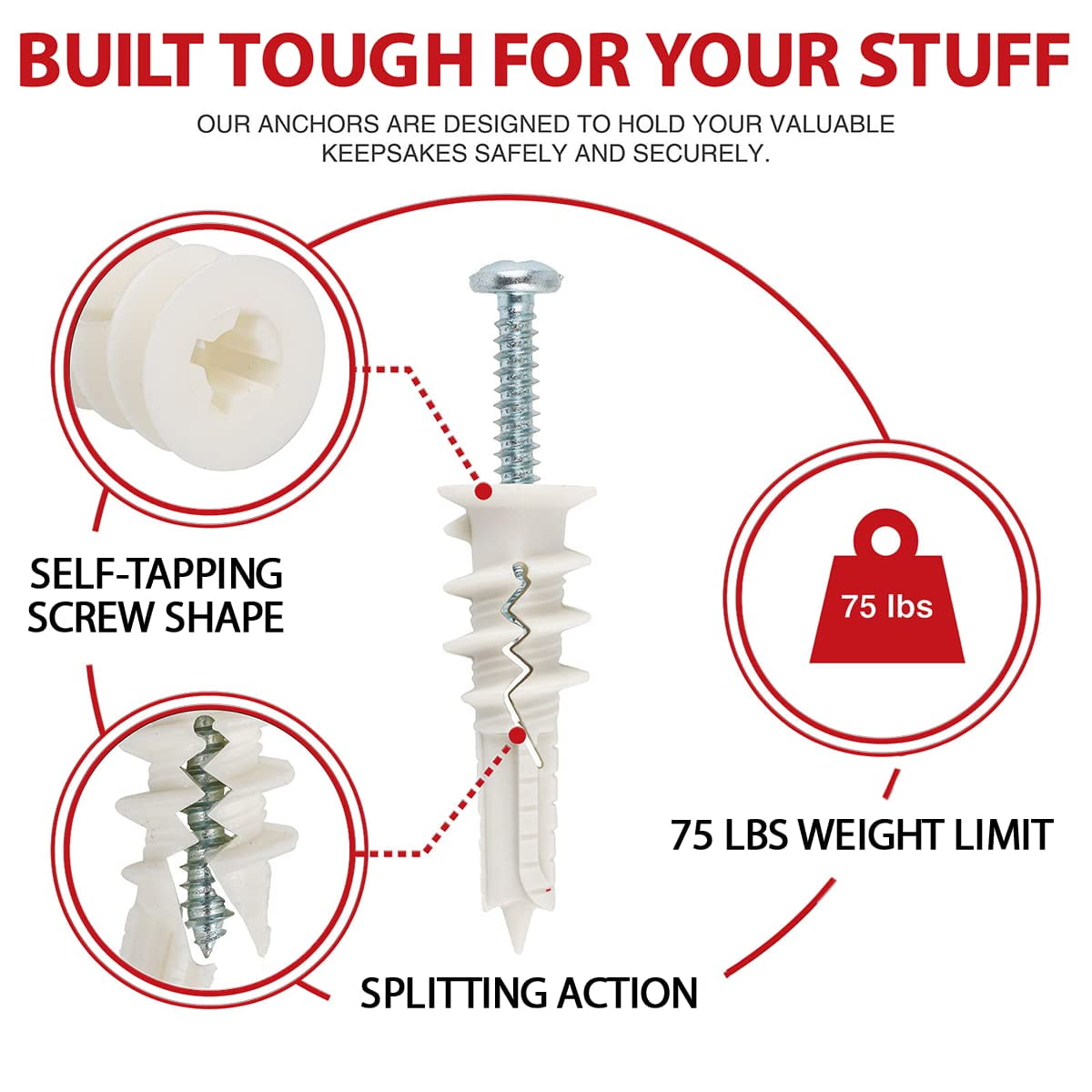 120Pcs #8 Self Drilling Drywall Anchors and Screws kit #8 x 1-1/4”- Superb Wall Anchors for Drywall, Holds Upto 75lbs – No Drill Hole Required with These Dry wall Screws and Anchors