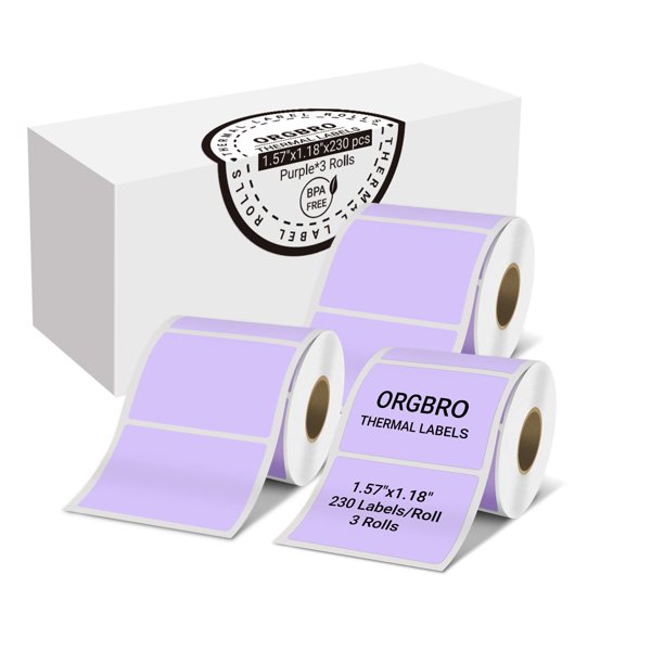 Etiquetas térmicas ORGBRO, 40 x 30 mm, 230 etiquetas/rollo, 3 rollos, color morado