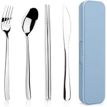BZUEPRS 5 Piece Portable Travel Utensils Set with Case, Premium 304 Stainless Steel Camping Utensils Set, Reusable Silverware for Camping, Lunch, Work, Easy to Clean (Silver)