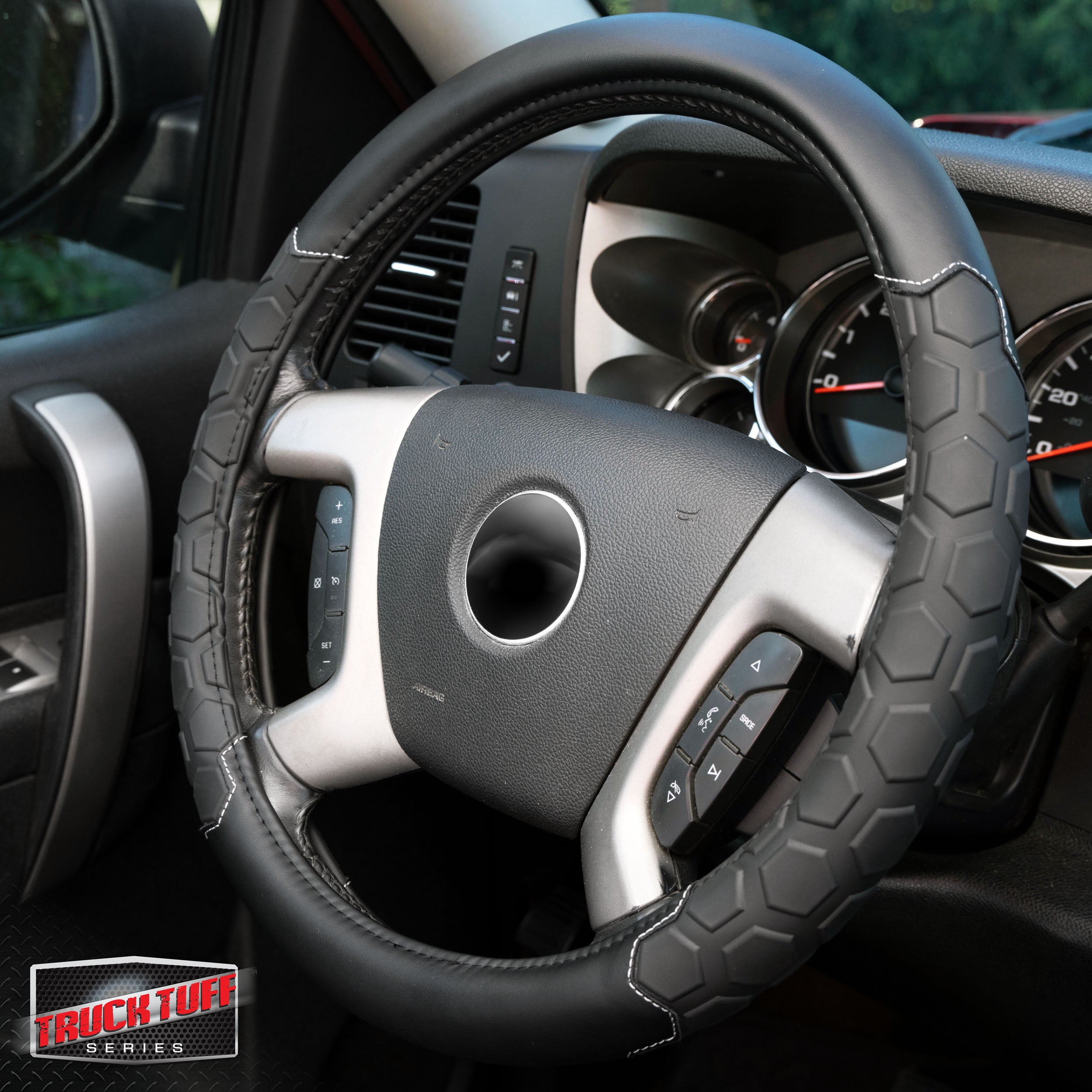 Truck Tuff Black Heavy-Duty Steering Wheel Cover, Anti Slip & Odor Free, Car, SUV Accessories, Universal Fit 15” – 16”, Auto, 0.82 lbs.