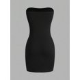 thumbnail image 2 of Women's Black Strapless Mini Dress - Bodycon Fit with Front Slit, 2 of 7