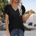 thumbnail image 1 of Camiseta De Manga Corta Camiseta de manga corta para mujer Camiseta cómoda con cuello en V Camisetas básicas Ropa diaria (Negro XXL) Cgtredaw Para estrenar, 1 of 6