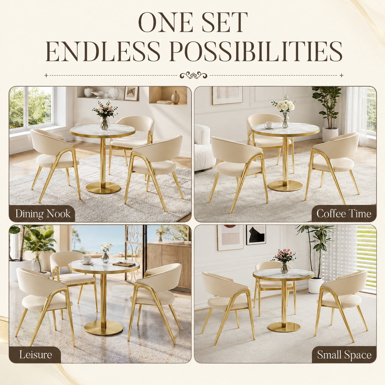 Aukfa 31.5" Round Sintered Stone Dining Table for 2-4, Kitchen Table Tulip Table with Gold Pedestal Base for Bistro Small Apartment,Ivory White Marble