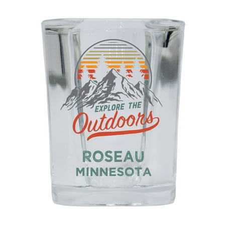 

Roseau Minnesota Explore the Outdoors Souvenir 2 Ounce Square Base Liquor Shot Glass 4-Pack