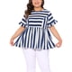 thumbnail image 1 of Blusa de verano casual para mujer de tallas grandes Agnes Orinda, con rayas, mangas cortas con volantes y peplum, 2025 4X azul y blanco, 1 of 6
