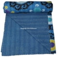 thumbnail image 4 of ColorFull House Indian Kantha Quilt, Blue Floral Pattern, Cotton Throw Blanket Size ( Single 60" x 90" ), 4 of 5