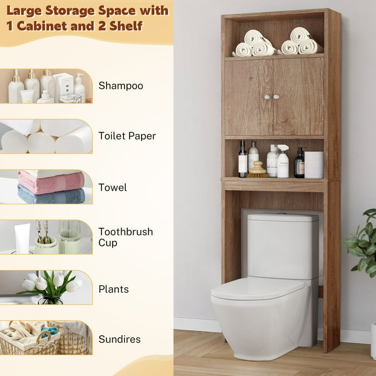 Legahome Over The Toilet Cabinet Bathroom Storage Cabinet with Adjustable Shelf and Open Storage Shelf Freestanding Bathroom Organizer with 2 Door