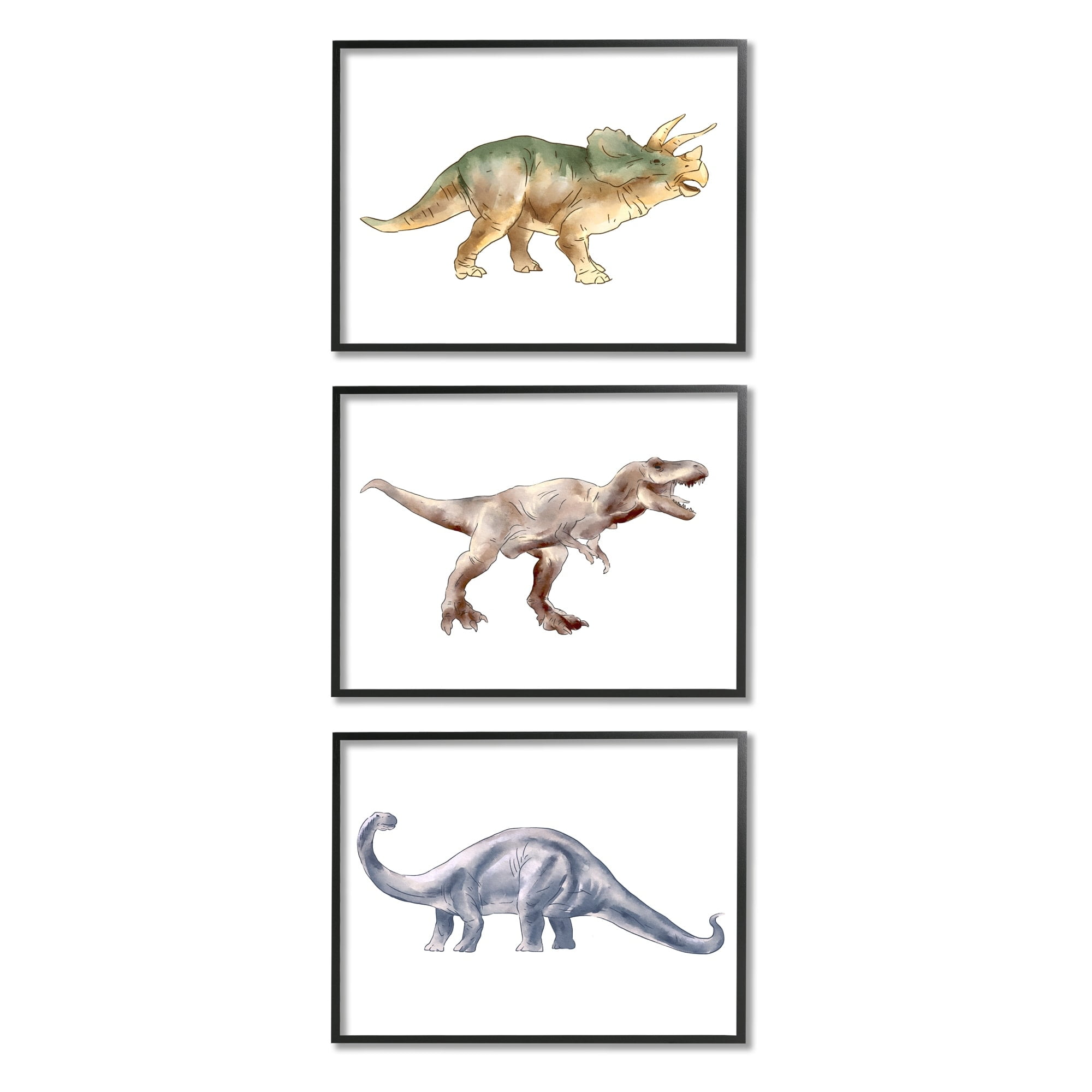 Stupell Industries Pre-Historic Dinosaurs Walking Fun Watercolor Reptiles Grey Framed, 16 x 20, Design by Ziwei Li
