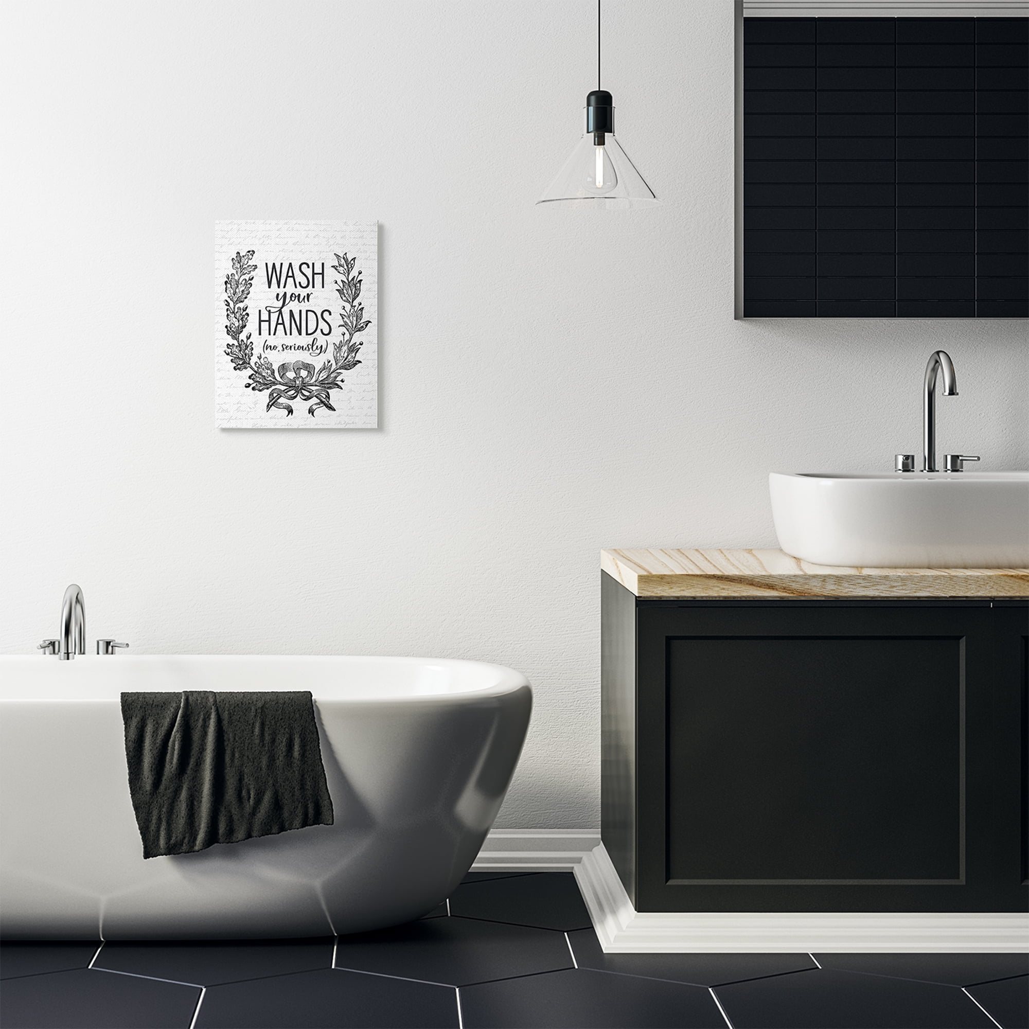 Stupell Industries Wash Your Hands Seriously Elegant Bathroom Word Design Canvas Wall Art by Lettered and Lined