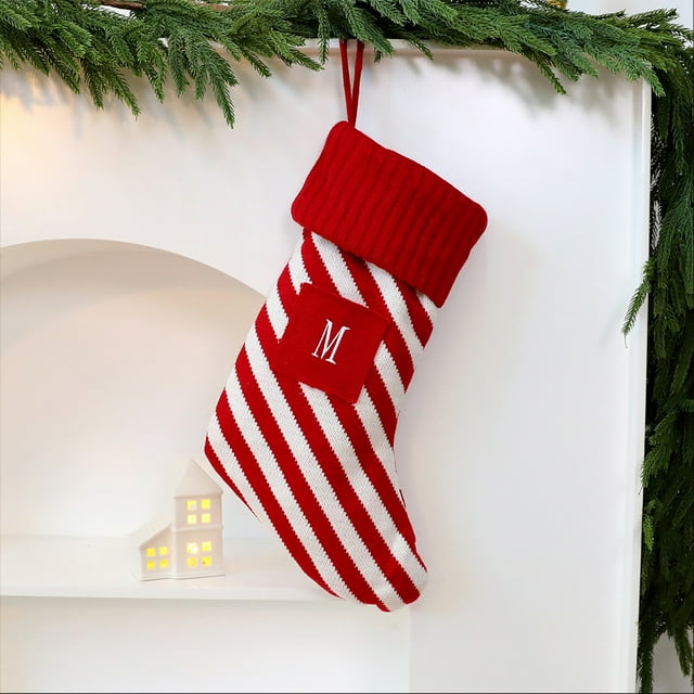 Large Red and White Festive Christmas Stocking Holiday Tree Ornament Mantel Decoration
