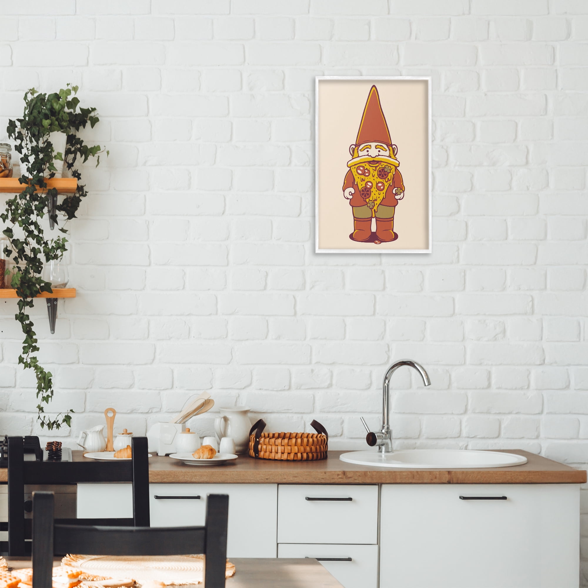Stupell Industries Happy Pizza Gnome White Framed Giclee Art, design by Tobe Fonseca