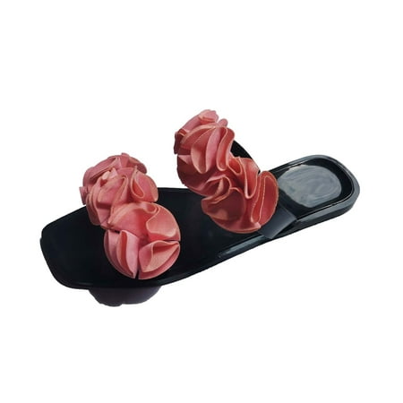 

kakina CMSX Sandals for Women Fashion Square Head Sandals Flowers Flat Slippers Ladies Wear Shoes Outside Pink 6