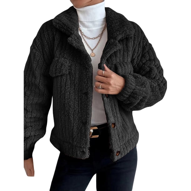 Txlixc Chaqueta de terciopelo de mujer con botones de manga larga para mantener caliente en invierno Txlixc moda