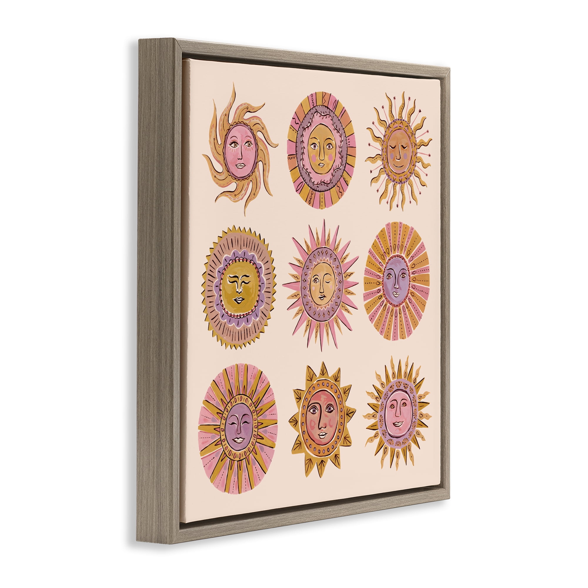 Stupell Industries Boho Solar Faces Brown Framed Floater Canvas Wall Art, design by Two If By Sea Studios