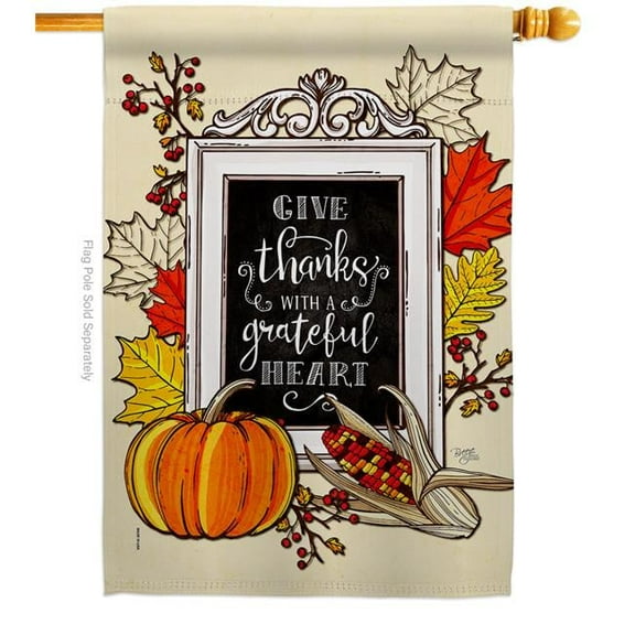Breeze Decor H113113-BO 28 x 40 in. Grateful Heart House Flag with Fall Thanksgiving Double-Sided Decorative Vertical Flags Decoration Banner Garden Yard Gift