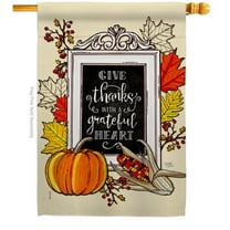 Breeze Decor H113113-BO 28 x 40 in. Grateful Heart House Flag with Fall Thanksgiving Double-Sided Decorative Vertical Flags Decoration Banner Garden Yard Gift