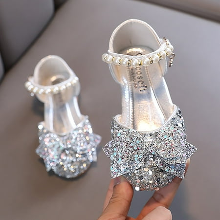 

Cathalem Toddler Flops Toddler Baby Casual Princess Dress Shoes Comfortable Flat Outdoor Girl Sandal Rhinestones Shining Kids Sandal Silver 9 Years