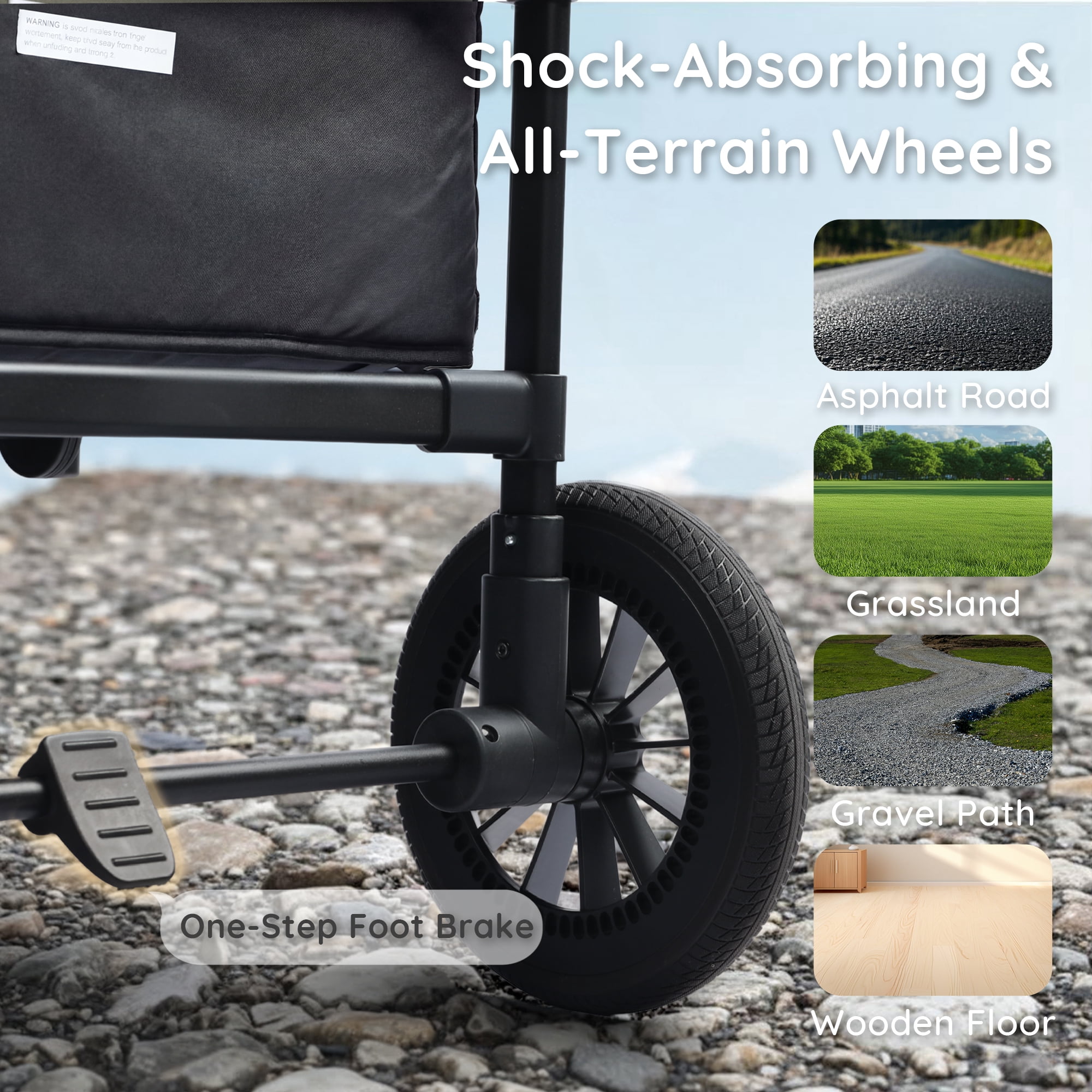LINLUX Wagon Stroller for 4 Kids, Stroller Wagon 4 Seats w/Adjustable Handle, Detachable Tray, Black & Gray