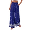 thumbnail image 3 of Women'S Wide Leg Palazzo Pants Boho Floral Trousers Flowy Beach Vacation Clothes Resort Wear Royal Blue M, 3 of 9
