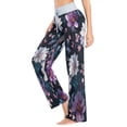 thumbnail image 4 of Women's Long Sleep Pants Home Pants Sleep Pants Wide-Leg Pants Design Elastic Fabric Casual Pants S Purple Flowers, 4 of 7
