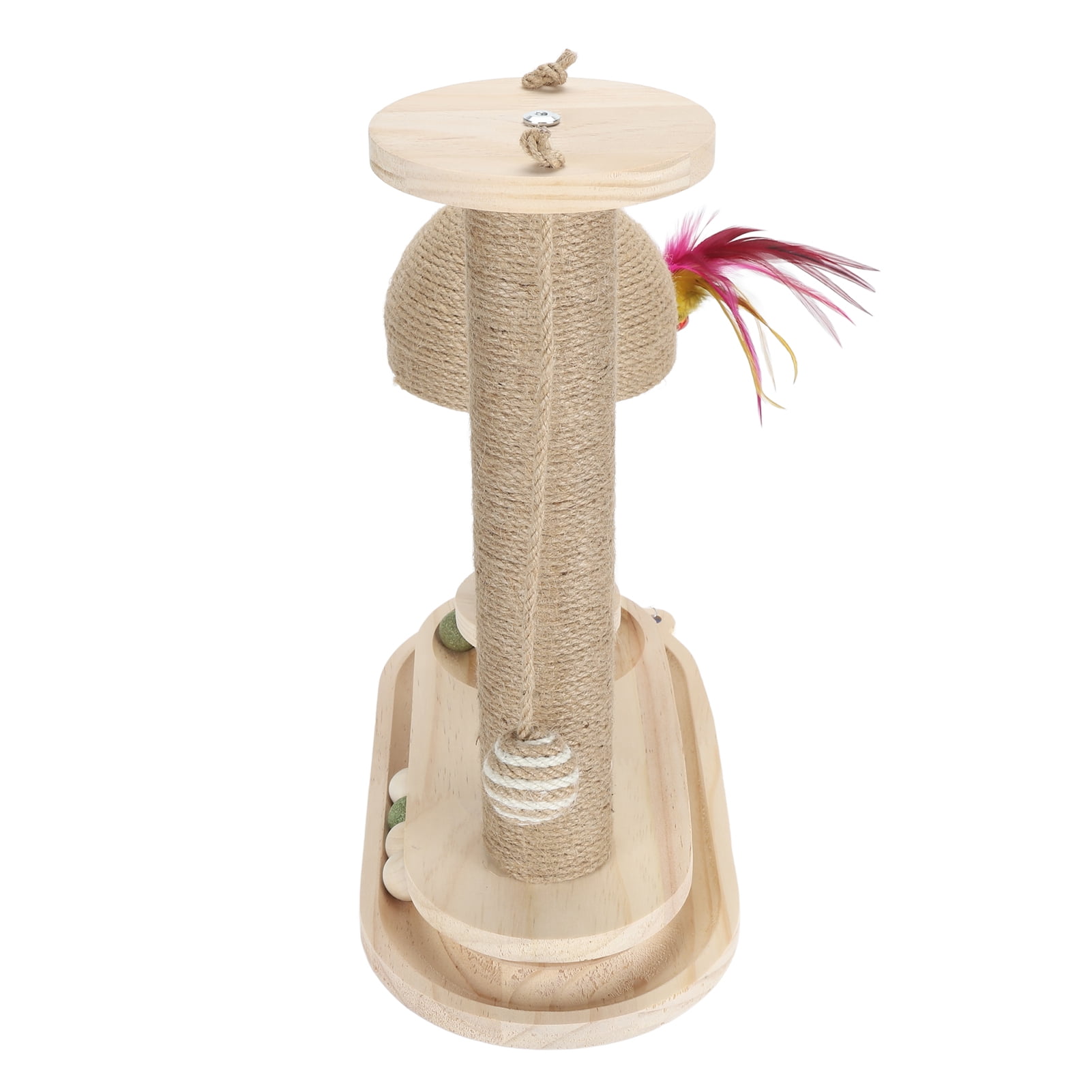 YAHHU Cat Scratching Post 2 Layer Ball Track Interactive Tall Kitten Scratcher with Teasing Wand for Indoor Cats Oval Mushroom Turntable (15.3 inches / 39 cm)