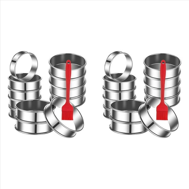 Paquete 24 Anillos para Muffins Ingleses,Anillos para Bollos 3,15 Pulgadas,Anillos para Tarta Doble Laminado de Acero Inoxidable, Moldes para Anillos de PasteleríA para Cocinar