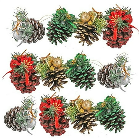 yarssir pine cones 12pcs colorful tipped natural large pinecones with glitter snowflakes christmas tree decoration - Christmas Decorations With Large Pine Cones yarssir pine cones 12pcs colorful tipped natural large pinecones with glitter snowflakes christmas tree decoration - Christmas Decorations With Large Pine Cones