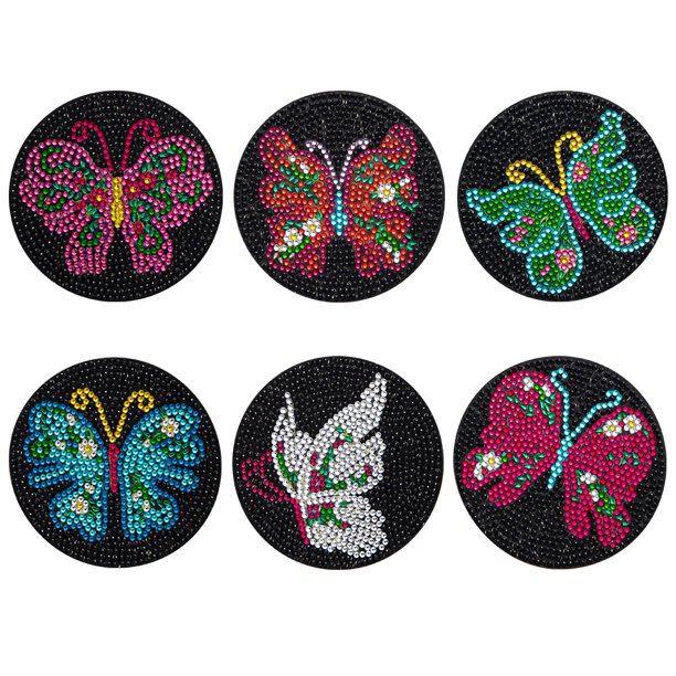 Posavasos de diamante DIY de 6 uds con posavasos redondo de mariposa para decoración de hogar y oficina Hugtrwg Para estrenar
