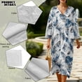 thumbnail image 5 of COEQINE Comfort Plus Size Dress 3/4 Sleeve Wrap V Neck Linen-Like Midi Tunic Dress for Women, Flowy Loose Fit Loungewear 1X 2X 3X 4X, Easy Care, Size 3XL, Blue Watercolor Tropical Leaf, 5 of 6