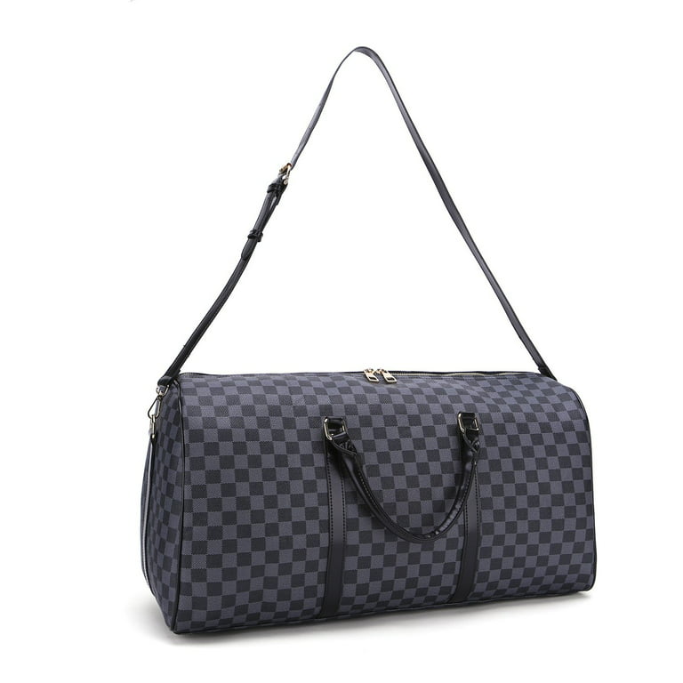 FR Fashion Co. 21 Women's Leather Checkered Print Duffle Bag 