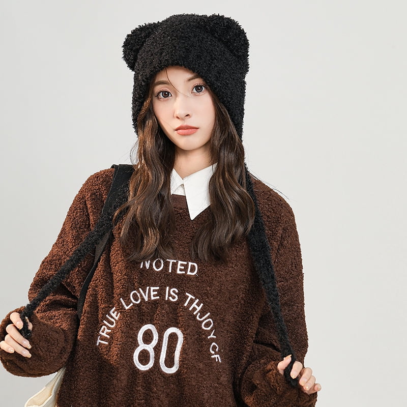 Gorro De Invierno Para Mujer Con Orejas De Oso - Forro De Piel Artificial, Cálido Y Resistente Al Viento