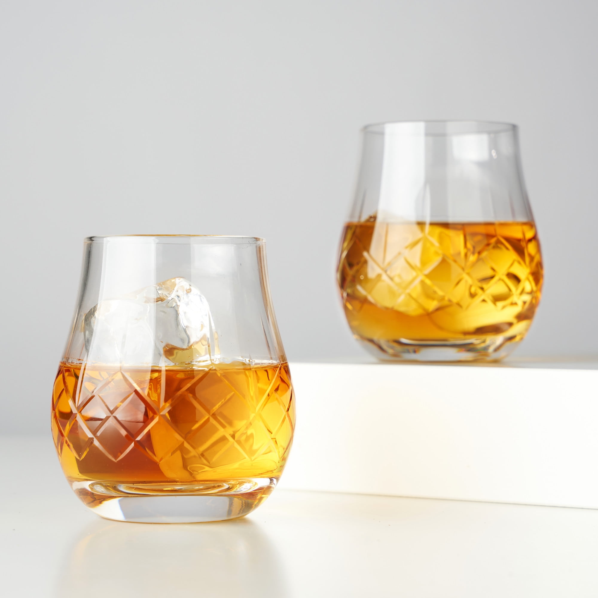 Viski Prism Raye Gem Crystal Lowball Liquor Tumblers Set of 2 - Heavy Base  Crystal for Whiskey, Bourbon, Old Fashioned and Scotch, Cocktail Glass Gift  Set, 10 Oz