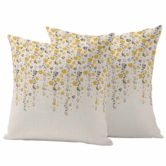 2 Pack Outdoor Waterproof Throw Pillow Covers,Spring Flower Vines Retro Linen Decorative Square Patio Pillowcases for Chair Couch Sofa 16x16in