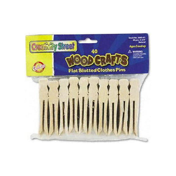 Creativity Street Flat Wood Slotted Clothespins, 3 3/4 Length, 40 Clothespins/Pack