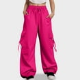 thumbnail image 2 of felwors Baggy Cargo Pants Women Casual High Waisted Parachute Pants Drawstring Loose Hip Hop Wide Leg Pant Y2K Hot Pink, XXXXXL, 2 of 6
