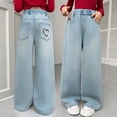 thumbnail image 2 of Gunia Girls Baggy Jeans High Waist Wide Leg Straight Fit Casual Trousers With Embroidered Heart Back Pocket Comfortable Stretch Teen Girl Denim Pants 5-16 Years, 2 of 9
