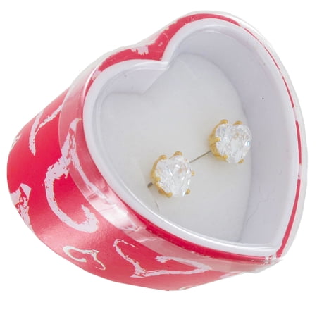 Heart 4 Carat Tw Caz Gold Tone Stud Earrings Ladies Jewelry Gift Boxed Ladies Adult Female Women