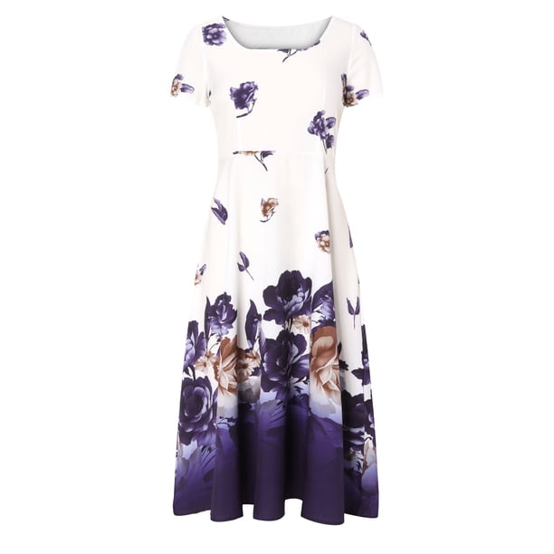 ICHUANYI Clearance Women's Short Sleeve Round Neck Casual Fashion Party Daily Elegant Printing Dress(Blue, XXL) ICHUANYI WER2023081509139