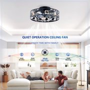 Dayu 20 Inch Matte Black Rustic Flush Mount Wildlife Forest Caged Enclosed Ceiling Fan with Light and Remote Control