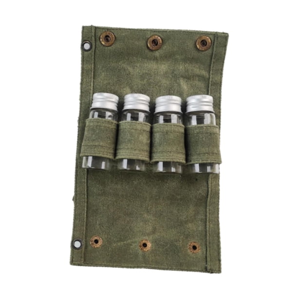 Kit de contenedor de especias para acampar, bolsa de transporte, soporte para bolsa de especias y frasco de vidrio para el hogar Verde profundo