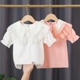 thumbnail image 7 of HAOYUNL Kids Baby Girls Short Sleeve Shirt Little Girls Ruffle Collar Shirt Toddler White Blouse Puff Bottom T-Shirt Solid Color Basic Top for 3-11Y, 7 of 7
