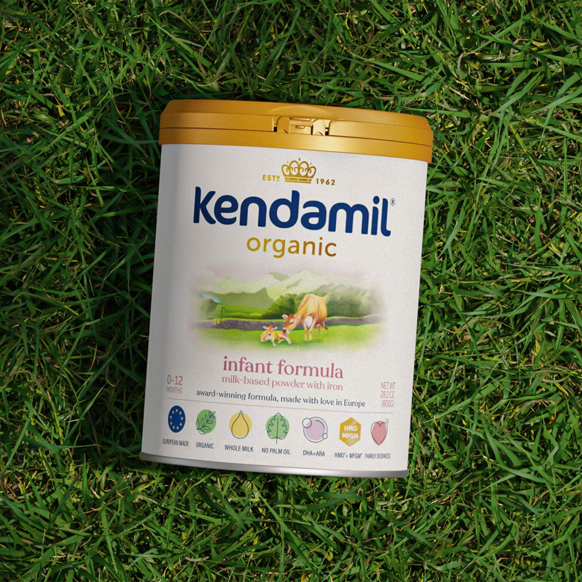 (4 pack) Kendamil Organic Whole Milk Infant Formula Powder, European with HMOs, Prebiotics, No Palm Oil or added Soy, with DHA, Can, 28.2oz