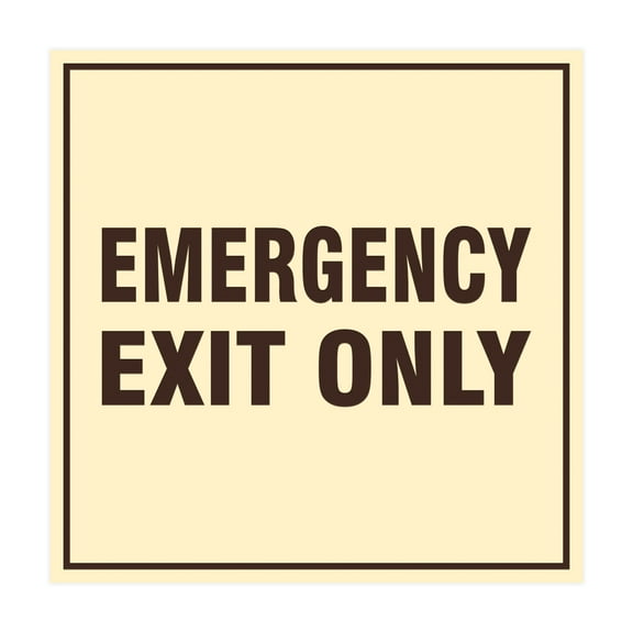 Square Emergency Exit Only Sign (Ivory/Dark Brown) - Medium