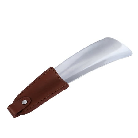 

Stainless Steel Shoe Horn with Leather Strap Metal Leather Shoe Horn for Men Women Kids （Dark Brown）