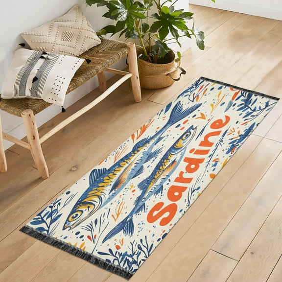 Yayeee Runner Rug for Bedroom 2'x6' Machine Washable Hallway Non Slip Mat, Blue Sardines Pattern